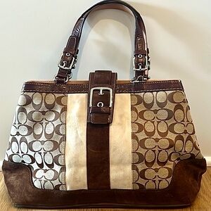Coach Brown and Cream Signature Tote